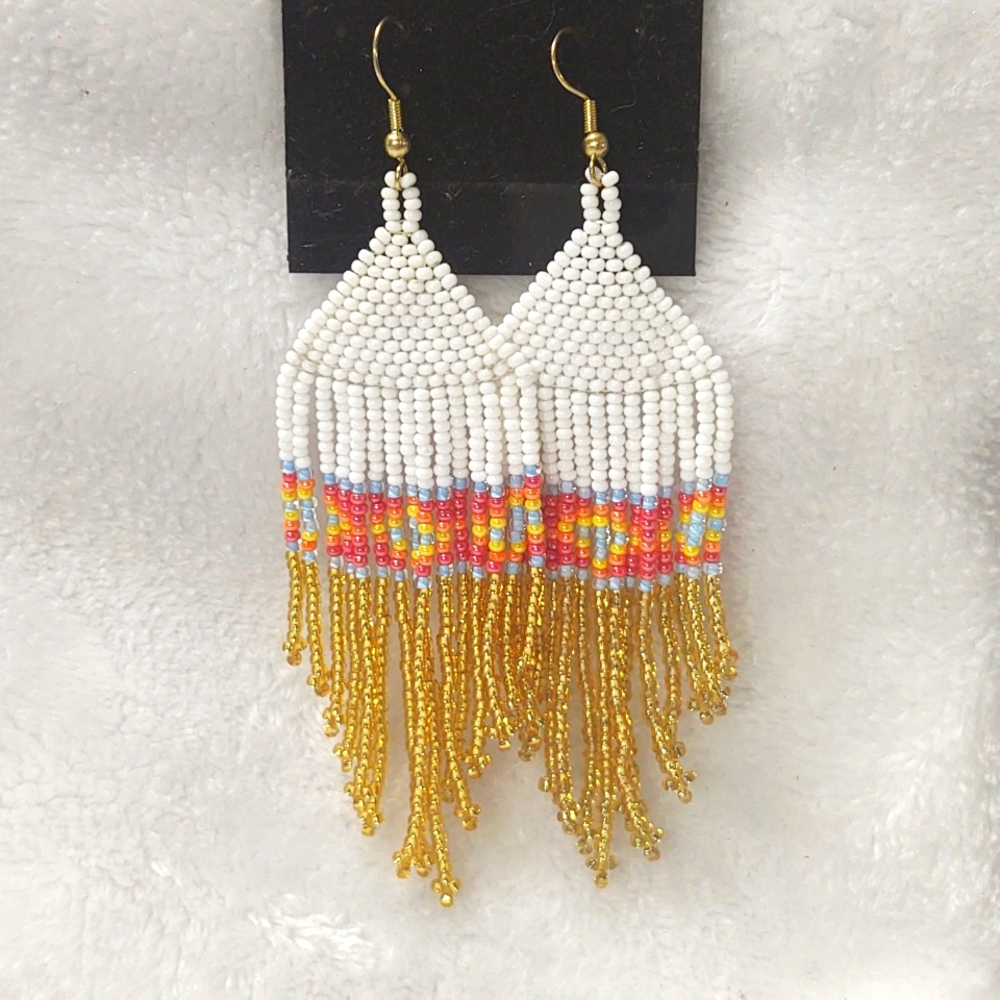 One of a Kind Authentic Native American Beaded Fringe Dangle Earrings